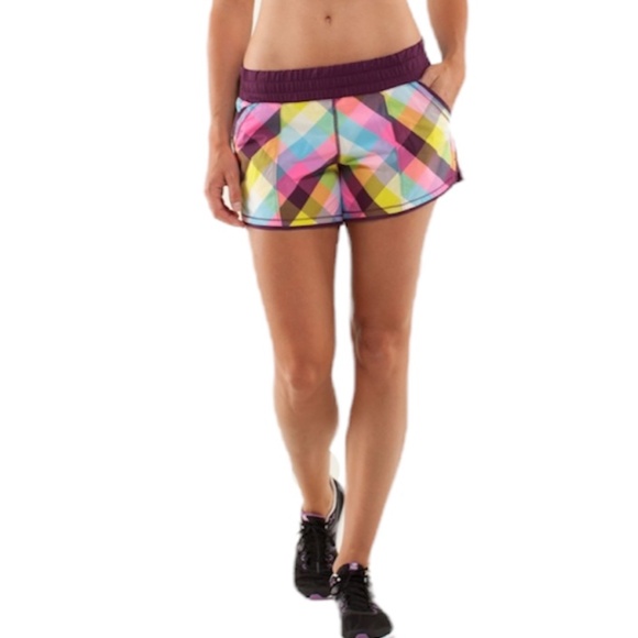 Lululemon Shake and Break running shorts purple plaid sea check multi / plum 4 - Picture 3 of 16